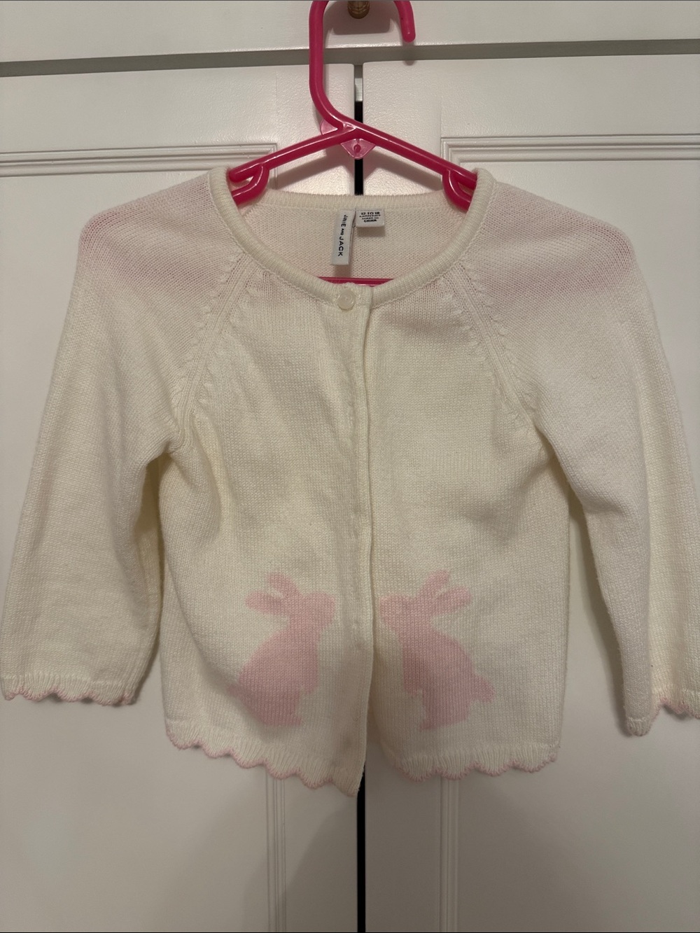 Janie and Jack Cream Knit Cardigan with Pink Bunny Motifs 12-18 mo